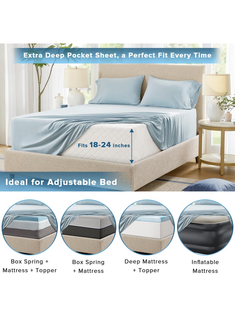 Comfort Spaces Comfort Spaces Extra Deep Pocket Cooling Sheets - Queen Size  Fits Up to 24"" Mattress  Moisture Wicking Coolmax  Soft  Colorfast Sheet Set  Ideal for Hot Sleepers  Blue 4 Piece  - Image 4