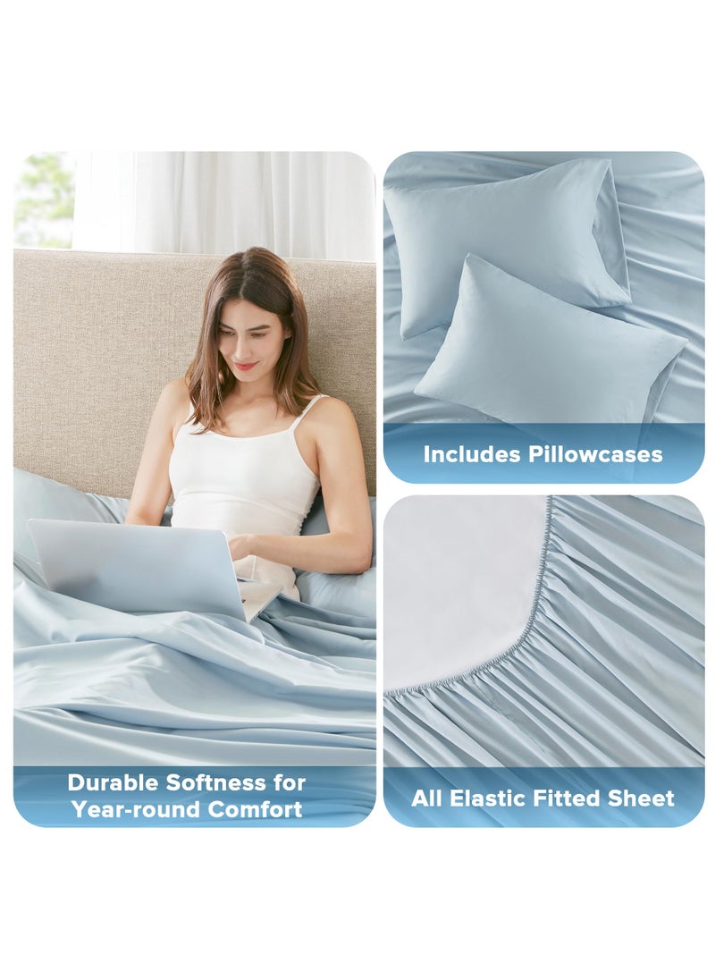 Comfort Spaces Comfort Spaces Extra Deep Pocket Cooling Sheets - Queen Size  Fits Up to 24"" Mattress  Moisture Wicking Coolmax  Soft  Colorfast Sheet Set  Ideal for Hot Sleepers  Blue 4 Piece  - Image 5