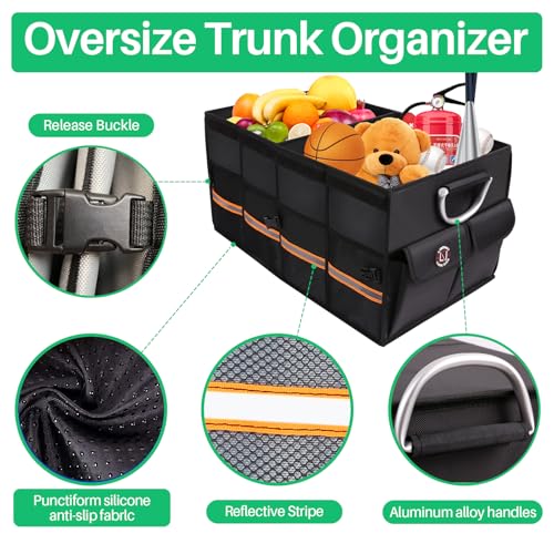 LI LIBZAKI Car Trunk Organizer, Cargo Organizer SUV Trunk Storage Non Slip Bottom Waterproof Collapsible Durable Multi Compartments-(Standard,Black) - Image 3