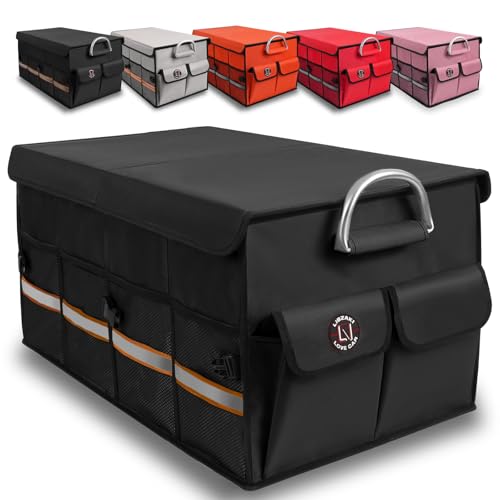 LI LIBZAKI Car Trunk Organizer, Cargo Organizer SUV Trunk Storage Non Slip Bottom Waterproof Collapsible Durable Multi Compartments-(Standard,Black) - Image 1