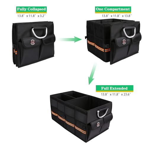 LI LIBZAKI Car Trunk Organizer, Cargo Organizer SUV Trunk Storage Non Slip Bottom Waterproof Collapsible Durable Multi Compartments-(Standard,Black) - Image 4