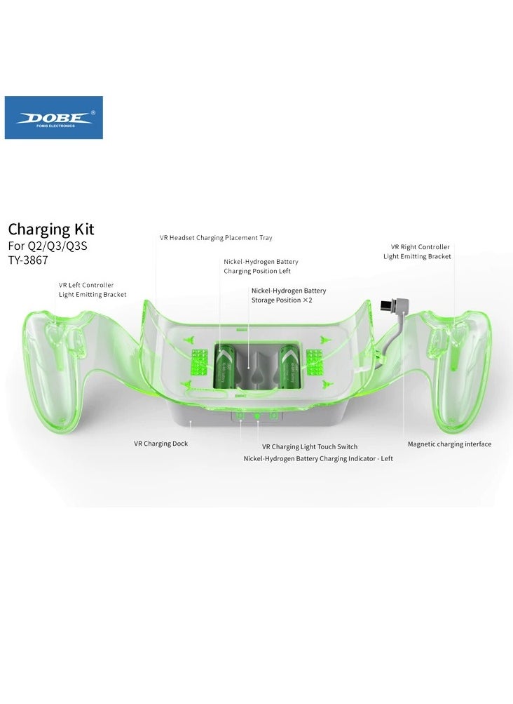 DOBE Charging Dock for Meta Quest 2/3S/3,Magnetic Charging Station with RGB Light,VR Headset Charging Stand with USB& 2 Rechargeable Batteries  - Image 4