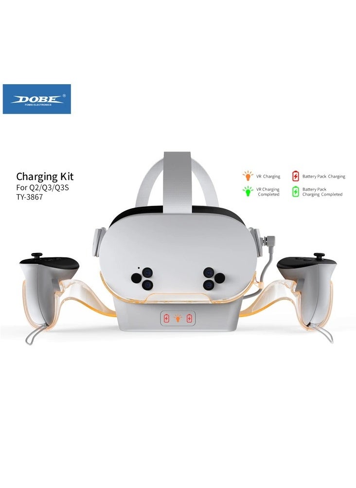 DOBE Charging Dock for Meta Quest 2/3S/3,Magnetic Charging Station with RGB Light,VR Headset Charging Stand with USB& 2 Rechargeable Batteries  - Image 1