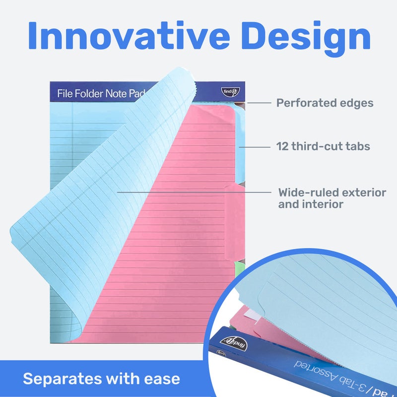 Find It File Folder Notepad - Pack of 12-9.5 x 12.5 Inch Notebook Organizer Folders for Filing, Document, and Clipboard Organization - Assorted Colors - Image 3