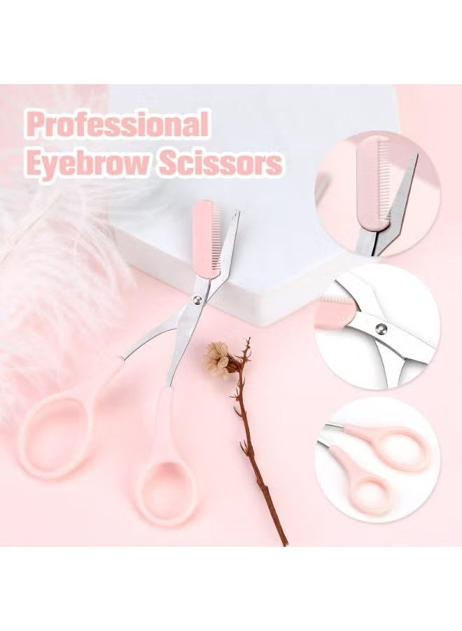 واي جيه 5 قطع قطع تهذيب الحواجب مع مقص ومشط، مقص الوجه المنحني مجموعة للنساء والرجال، لحية من الفولاذ المقاوم للصدأ وأداة تشكيل الحواجب، مقبض غير انزلاقي للتهذيب الدقيق - Image 4