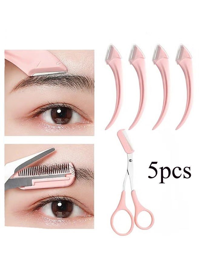 واي جيه 5 قطع قطع تهذيب الحواجب مع مقص ومشط، مقص الوجه المنحني مجموعة للنساء والرجال، لحية من الفولاذ المقاوم للصدأ وأداة تشكيل الحواجب، مقبض غير انزلاقي للتهذيب الدقيق - Image 1