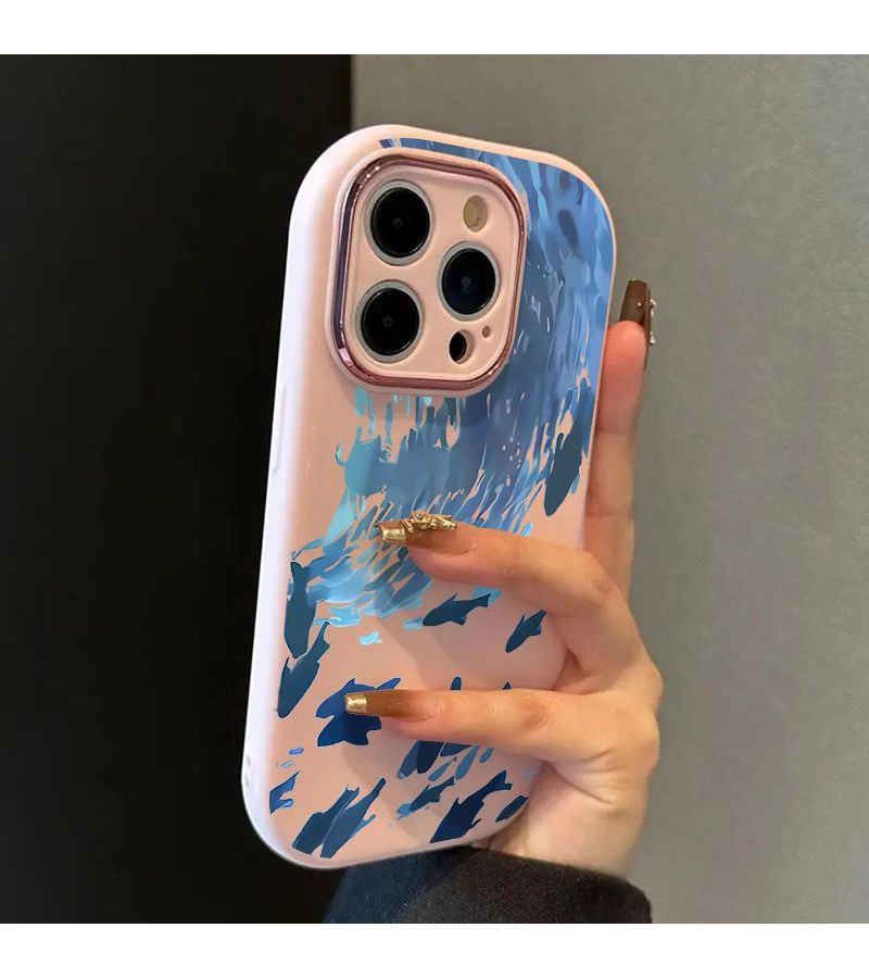 Beige Undersea Fish Pattern Metal Frame Full Coverage Phone Case With Precision Cutouts Drop Proof Scratch Resistant Shatterproof Protection Design For iPhone 15 Plus - Image 3