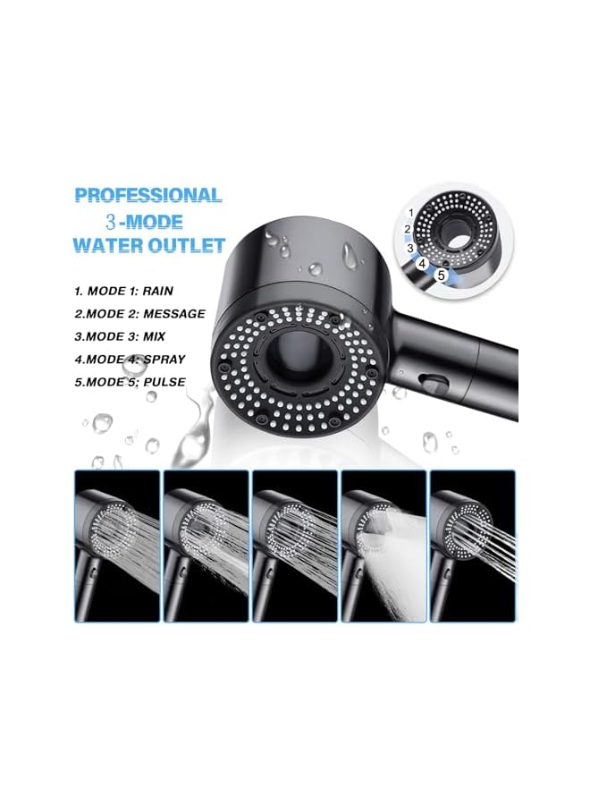 The Bros 5-Mode Filter Handheld Shower Head Set - Powerful Water-Saving Shower Head, Reduces Usage by 30%, Idea for Low Pressure Bathrooms - Image 3