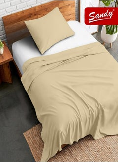 Sandy Sandy Premium Hotel Quality Flat Sheet and Pillow Case, Bed Sheet 2 Pieces Set, Soft & Breathable and Cooling, Extra Twin Size 243 x 167 cm, Sand  - Image 1