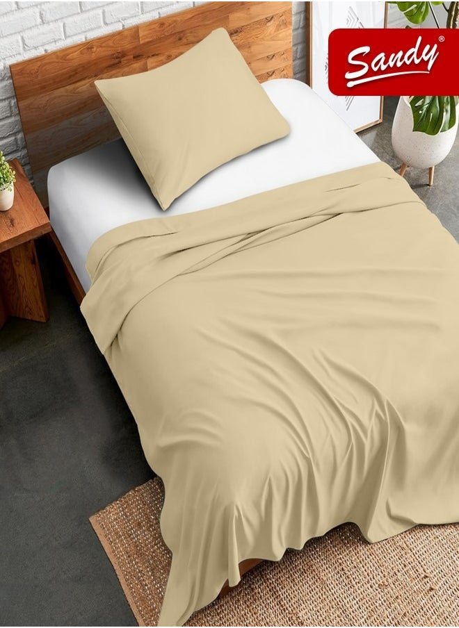 Sandy Sandy Premium Hotel Quality Flat Sheet and Pillow Case, Bed Sheet 2 Pieces Set, Soft & Breathable and Cooling, Extra Twin Size 243 x 167 cm, Sand  - Image 1