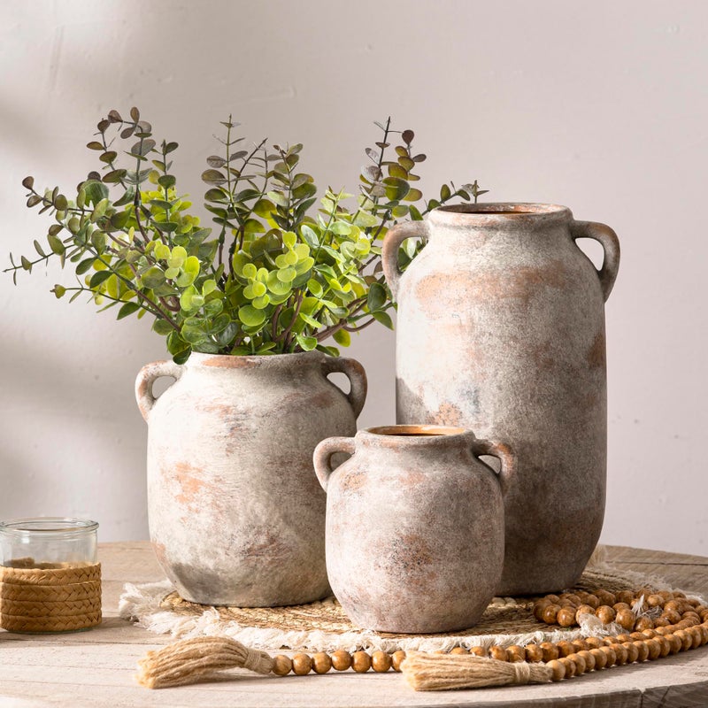 Vanselia Large Flower Vase Home Decor - 12 inch Tall Ceramic Farmhouse Rustic Table Vases with Handle Living Room Decoration Decorative Modern Vintage for Floor Kitchen Shelf Coffee Dining Desk Fireplace - Image 3