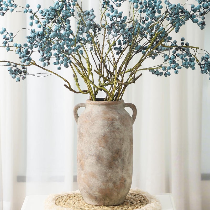 Vanselia Large Flower Vase Home Decor - 12 inch Tall Ceramic Farmhouse Rustic Table Vases with Handle Living Room Decoration Decorative Modern Vintage for Floor Kitchen Shelf Coffee Dining Desk Fireplace - Image 1