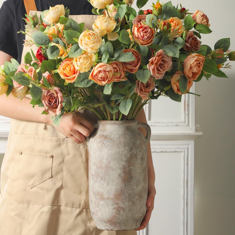 Vanselia Large Flower Vase Home Decor - 12 inch Tall Ceramic Farmhouse Rustic Table Vases with Handle Living Room Decoration Decorative Modern Vintage for Floor Kitchen Shelf Coffee Dining Desk Fireplace - Image 5
