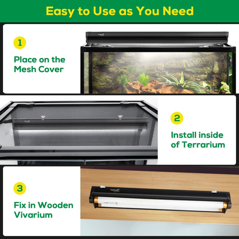 Hygger zoo T5 UVB Reptile Light Fixture HO UVB Bulb Lighting Combo Kit, 10.0 UVB Light for Reptiles Terrarium Hood with 24W Reptile Light Bar UVA UVB Desert Lamp for Bearded Dragon Turtle Tank, 22Inch - Image 5