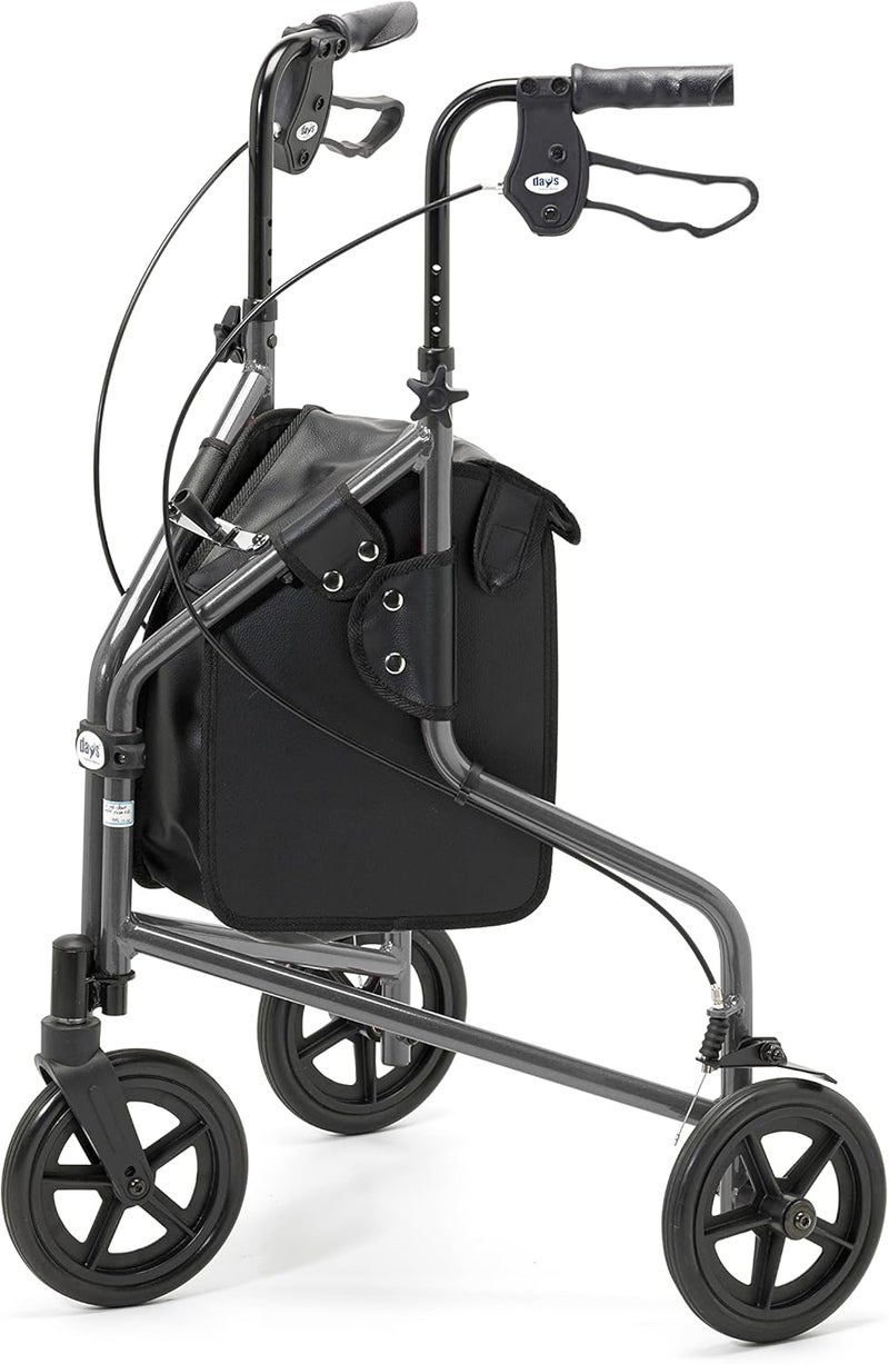 DAYS Lightweight Tri Wheel Walker Rollator – Aluminium Mobility Walker with Adjustable Height and Brakes – Foldable Walking Frame with Carry Bag – Mobility Aid for Elderly – Quartz - Image 2