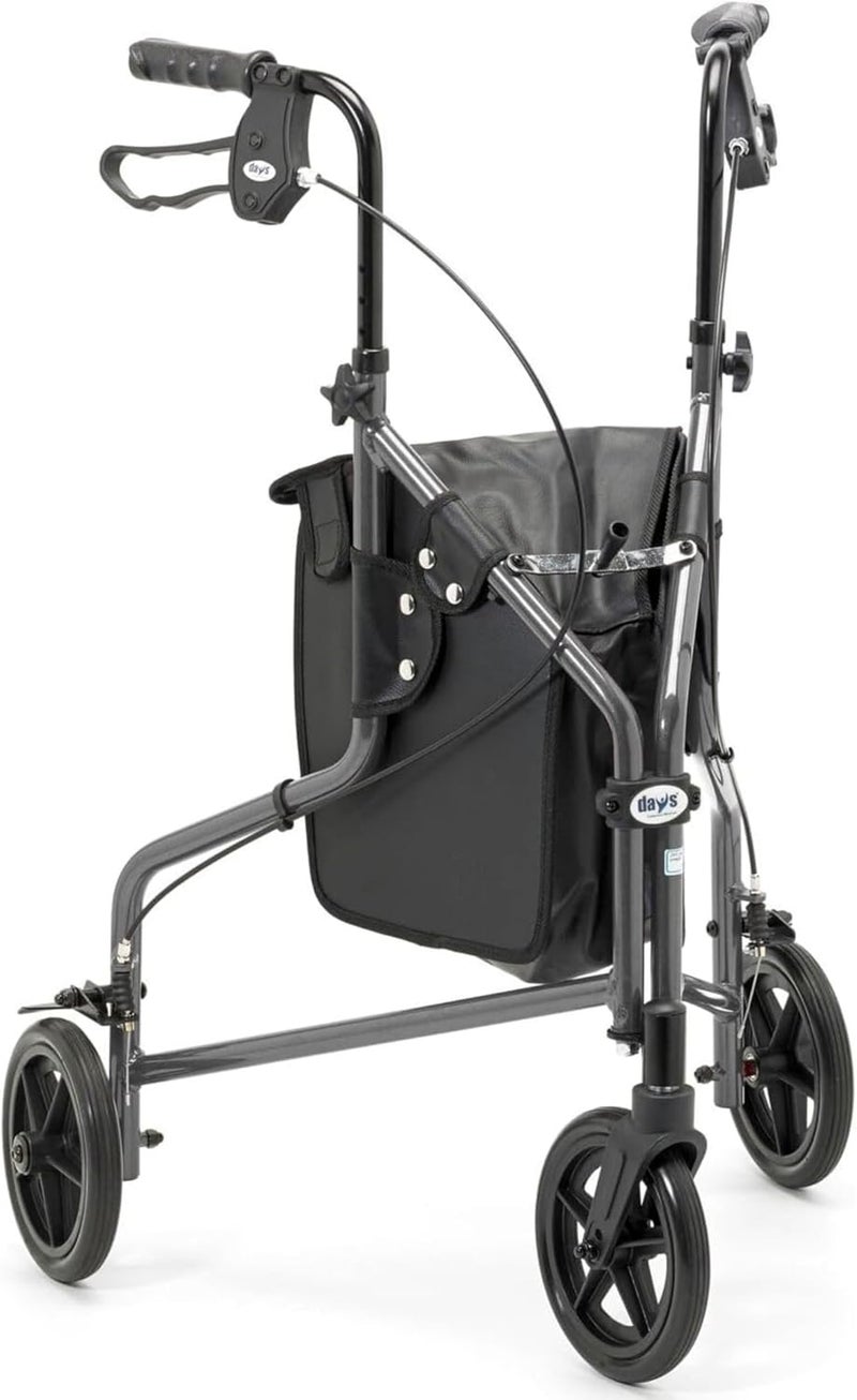 DAYS Lightweight Tri Wheel Walker Rollator – Aluminium Mobility Walker with Adjustable Height and Brakes – Foldable Walking Frame with Carry Bag – Mobility Aid for Elderly – Quartz - Image 1