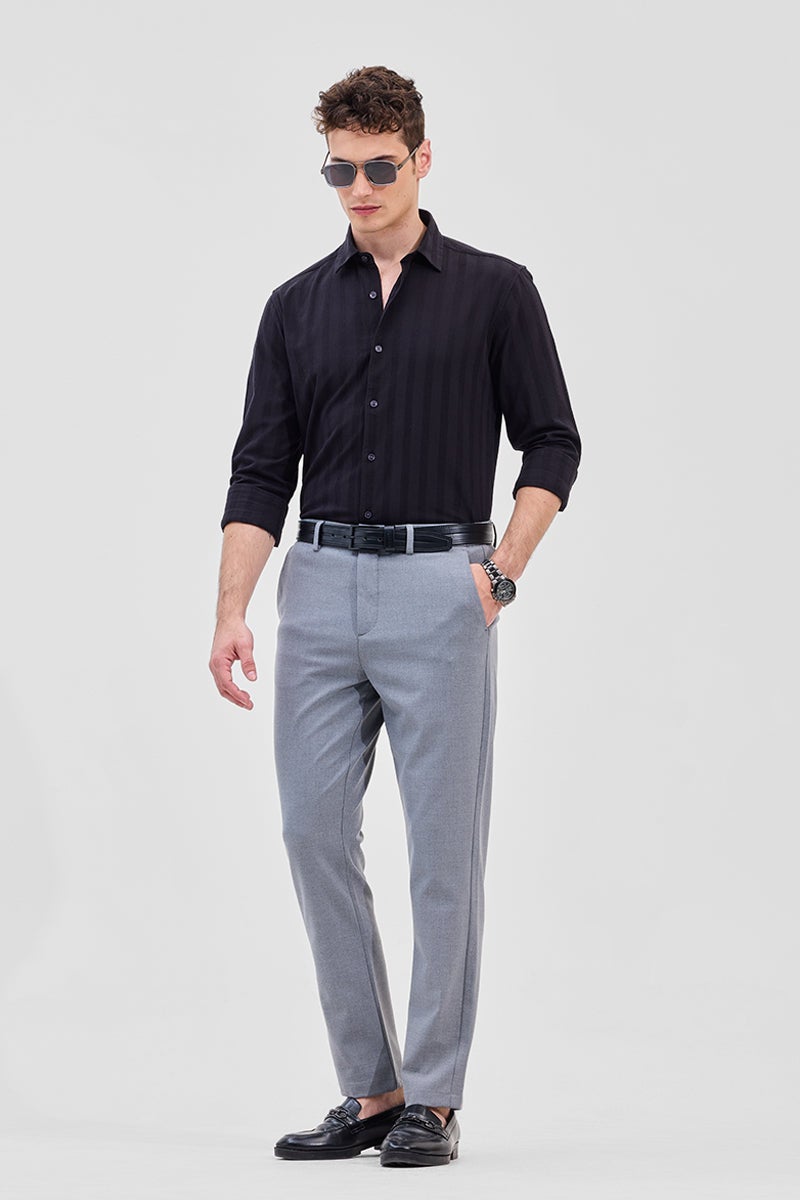 SNITCH Greyish Blue Self-Design Stretch Trousers - Image 3