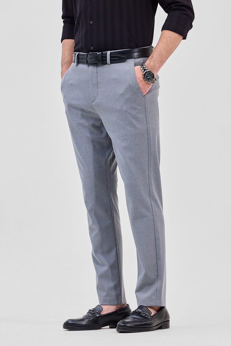 SNITCH Greyish Blue Self-Design Stretch Trousers - Image 1