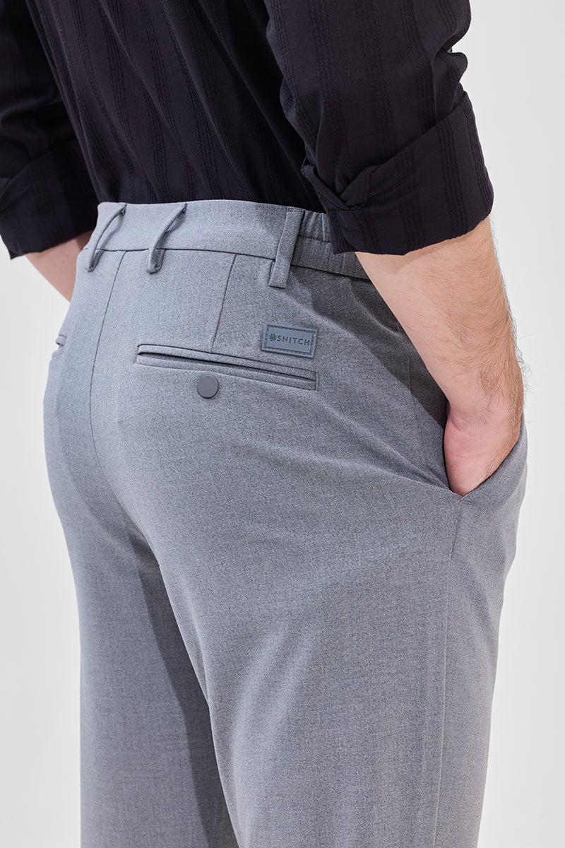 SNITCH Greyish Blue Self-Design Stretch Trousers - Image 5