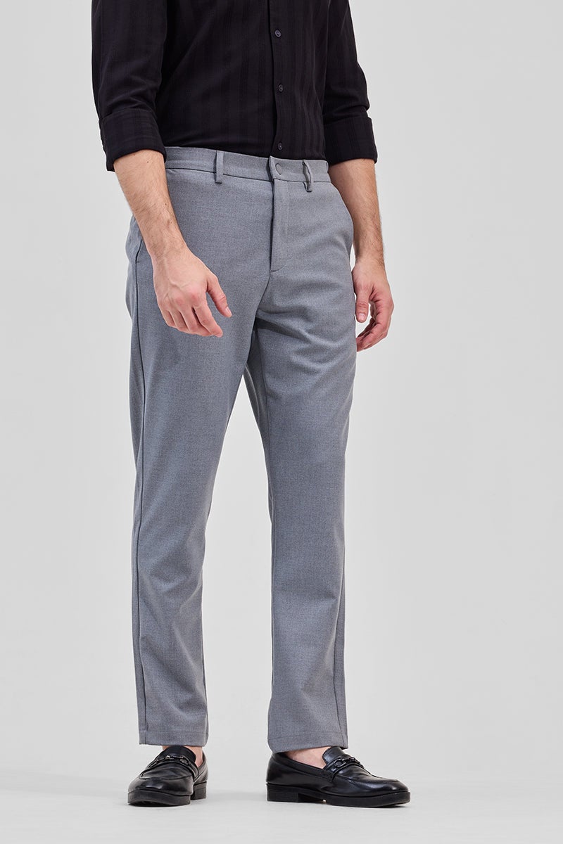 SNITCH Greyish Blue Self-Design Stretch Trousers - Image 4