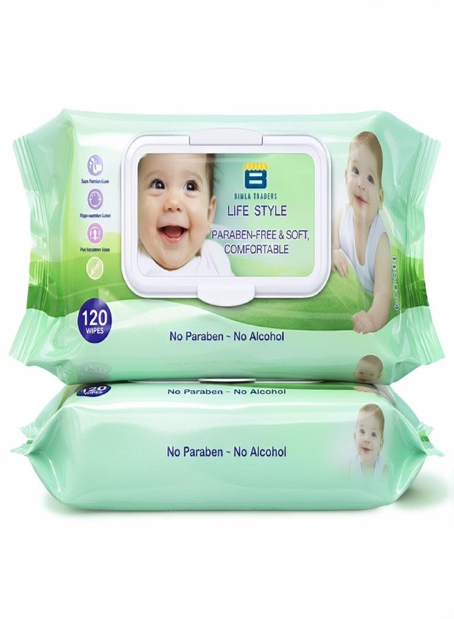 Btag Soft Natural Baby Wipes | Natural & Gentle Care | Ultra-Soft, Baby-Friendly Wet Wipes for Daily Use 120 Piece Pack (Pack of - 2) - Image 1