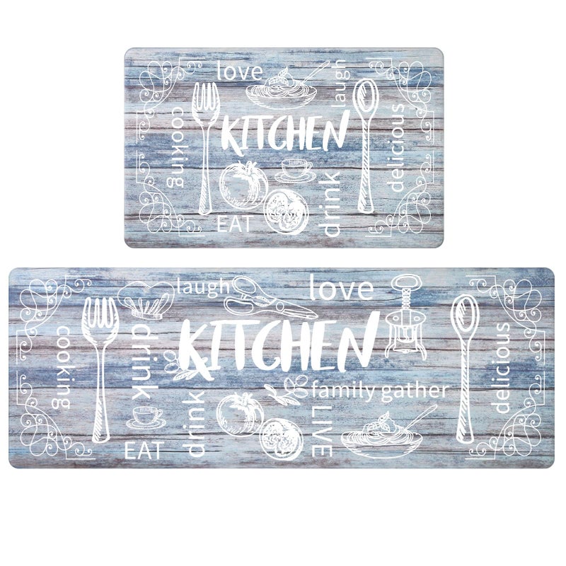 هيبي مجموعة سجادات مطبخ HEBE للأرضيات، قطعتان، سميكة، مضادة للإجهاد، مبطنة، مقاومة للماء، مانعة للانزلاق، سجادة مريحة للوقوف، مناسبة لحوض المطبخ، غرفة الغسيل، ديكور المنزل الريفي - Image 1