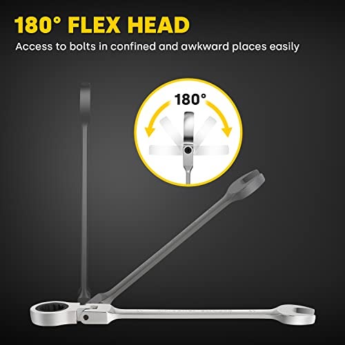 Enventor 12 Pieces SAE 1/4-7/8", 180° Flex Head Ratcheting Wrench Set, CRV Steel, 72-Teeth, 12-Point Combination Ratchet Wrenches Set with Rolling Pouch - Image 4