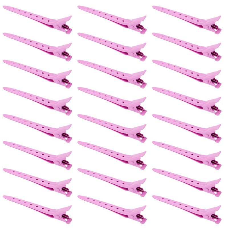 Bantoye 24 Packs Duck Bill Clips, Bantoye 2.75 Inches Rustproof Metal Alligator Curl Clips with Holes for Hair Styling, Hair Coloring, Pink - Image 1