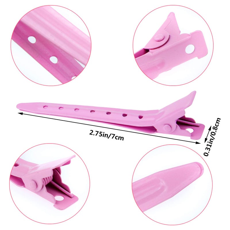 Bantoye 24 Packs Duck Bill Clips, Bantoye 2.75 Inches Rustproof Metal Alligator Curl Clips with Holes for Hair Styling, Hair Coloring, Pink - Image 2