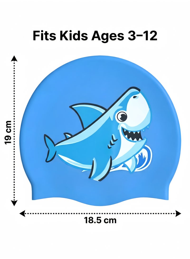 HASTE Kids Swim Cap - Silicone Waterproof Ear Protection - Shark - Image 4