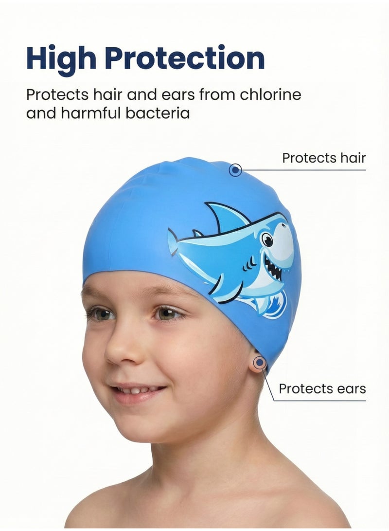 HASTE Kids Swim Cap - Silicone Waterproof Ear Protection - Shark - Image 3