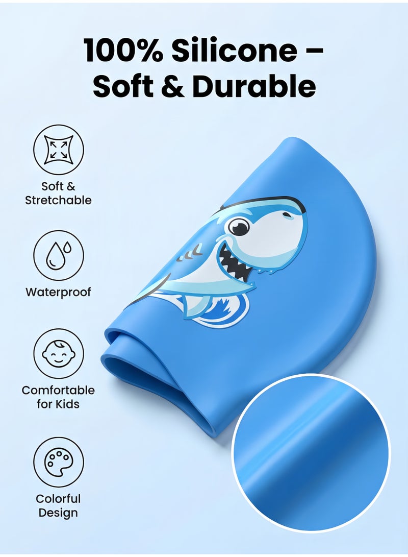 HASTE Kids Swim Cap - Silicone Waterproof Ear Protection - Shark - Image 2