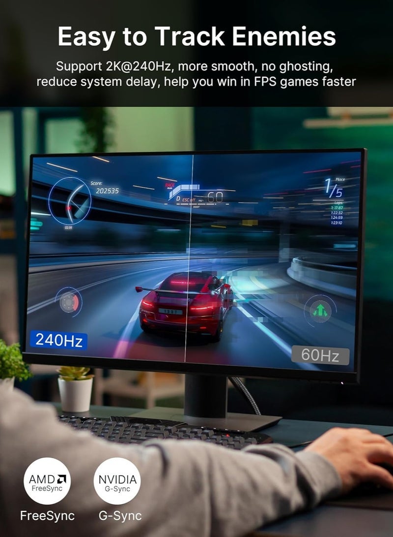 8K عرض منفذ كابل 1.4، كابل DP 2M، 2 حزمة، (8K @ 60Hz، 2K @ 240Hz، 4K @ 144Hz، 32.4Gbps)، منفذ الشاشة إلى منفذ الشاشة كابل (DP إلى كابل DP) متوافق مع الكمبيوتر المحمول شاشة ألعاب التلفزيون - Image 3