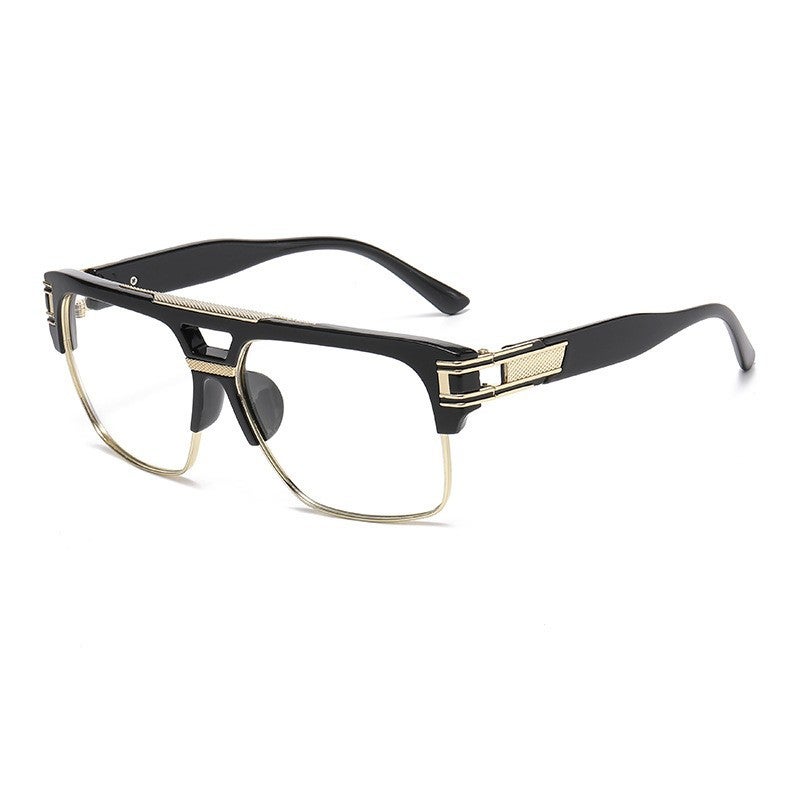نظارات شمسية رجالية كلاسيكية بإطار أسود ذهبي وعدسة شفافة - Image 1