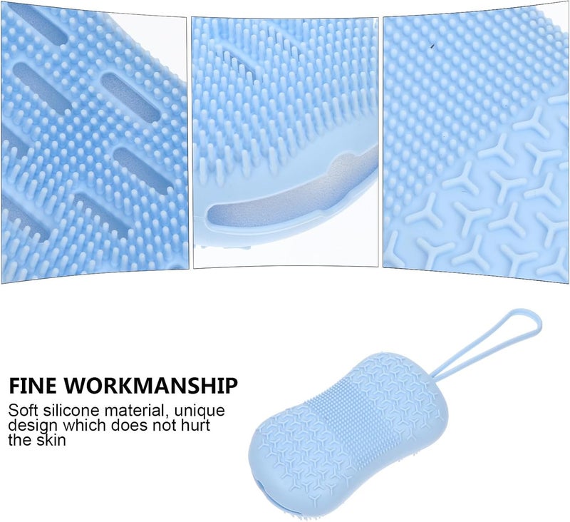 Uonlytech Silicone Shower Brush 2pcs Dual-Sided Bath Massaging Brush Body Cleaning Scrubber Gloves Blue for Shower and Bath Spa Care - Image 2