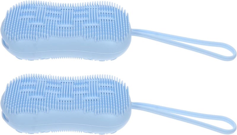 Uonlytech Silicone Shower Brush 2pcs Dual-Sided Bath Massaging Brush Body Cleaning Scrubber Gloves Blue for Shower and Bath Spa Care - Image 1