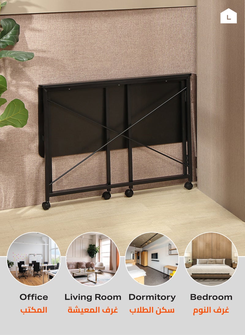 لوازم طاولة قابلة للطي - 80×40×75 سم، أسود - مكتب كمبيوتر قابل للطي بسطح خشبي وأرجل حديدية وعجلات قابلة للقفل ودعامة خلفية على شكل X - مثالية للمكتب المنزلي، الدراسة، المساحات الصغيرة، ومحطات العمل المؤقتة - Image 5