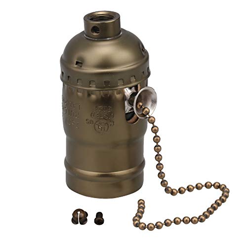 RDEXP Vintage Lamp Socket with Pull Chain AC 110-240V E27 Light Bulb Edison Pendant Holder Switch (Antique Bronze) - Image 1