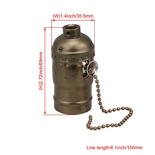 RDEXP Vintage Lamp Socket with Pull Chain AC 110-240V E27 Light Bulb Edison Pendant Holder Switch (Antique Bronze) - Image 4