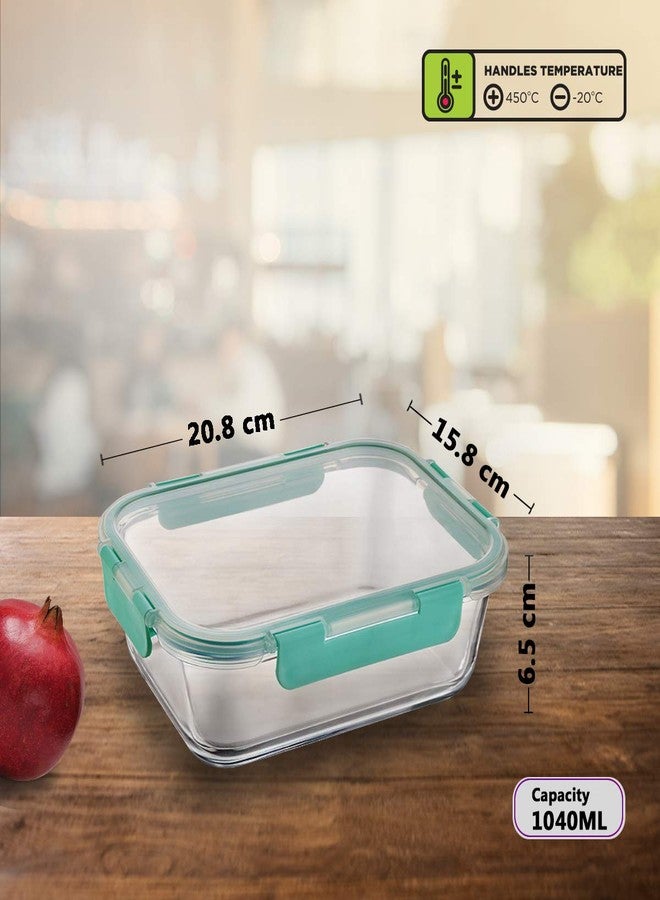 Allo FoodSafe Glass Containers with Lids with Break Free Lock, Oven Microwave Safe Containers, High Borosilicate Meal Prep Glass Food Storage Containers for Kitchen, 1040ml, Rectangle - Image 2