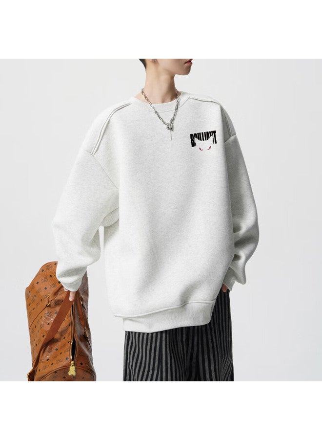 Izexx American High Street Crewneck Sweatshirt Men Spring Casual Loose Fit Couple Long Sleeve Top Zhy66 White Gray 2XL - Image 2