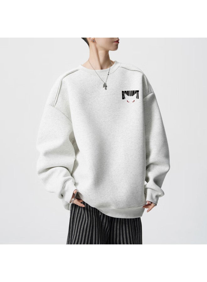 Izexx American High Street Crewneck Sweatshirt Men Spring Casual Loose Fit Couple Long Sleeve Top Zhy66 White Gray 2XL - Image 5