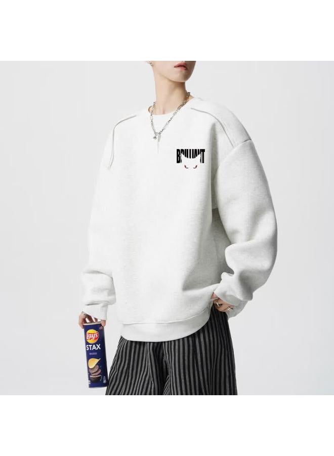 Izexx American High Street Crewneck Sweatshirt Men Spring Casual Loose Fit Couple Long Sleeve Top Zhy66 White Gray 2XL - Image 4