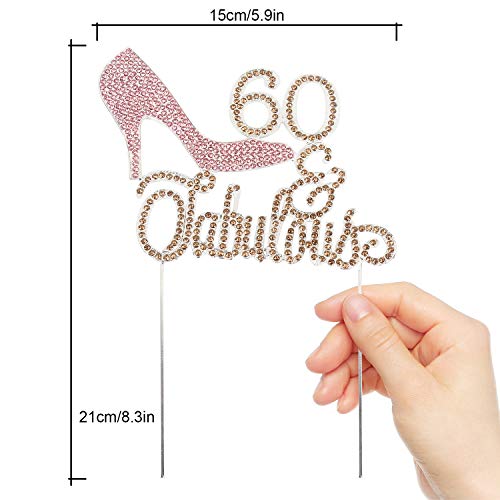 LINGTEER 60 Fabulous Pink High Heel Rhinestone Crystal Cake Topper Perfect for 60th Birthday Anniversary Party Keepsake Sparkle Decoration - Image 5