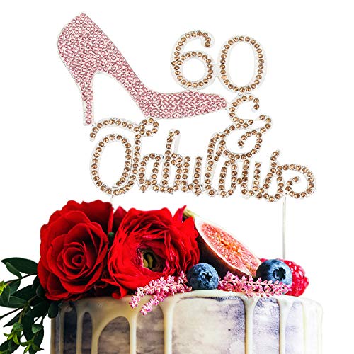 LINGTEER 60 Fabulous Pink High Heel Rhinestone Crystal Cake Topper Perfect for 60th Birthday Anniversary Party Keepsake Sparkle Decoration - Image 1