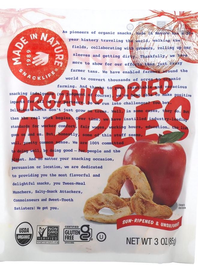 MADE IN NATURE Organic Dried Apples Sun-Ripened & Unsulfured 3 oz (85 g)