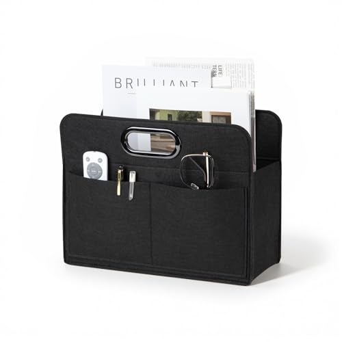 WantuSee Magzine HolderFelt foldable Magazine Basket for Storage Organizer Magazine Newspaper File Laptop Folder with 4 Pockets for dorm Living Room Office Storage Holder Bag Black - Image 1