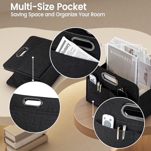 WantuSee Magzine HolderFelt foldable Magazine Basket for Storage Organizer Magazine Newspaper File Laptop Folder with 4 Pockets for dorm Living Room Office Storage Holder Bag Black - Image 3