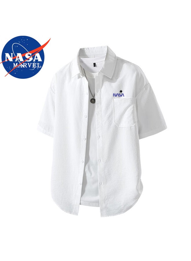 Nasa Marvel Short-sleeve Shirt For Men, Summer Trendy Brand, Quick-dry Lightweight Breathable Jacket, Turn-down Collar Ice-cool Top, Black, XL - Image 5