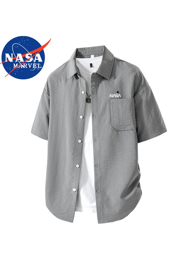 Nasa Marvel Short-sleeve Shirt For Men, Summer Trendy Brand, Quick-dry Lightweight Breathable Jacket, Turn-down Collar Ice-cool Top, Black, XL - Image 3